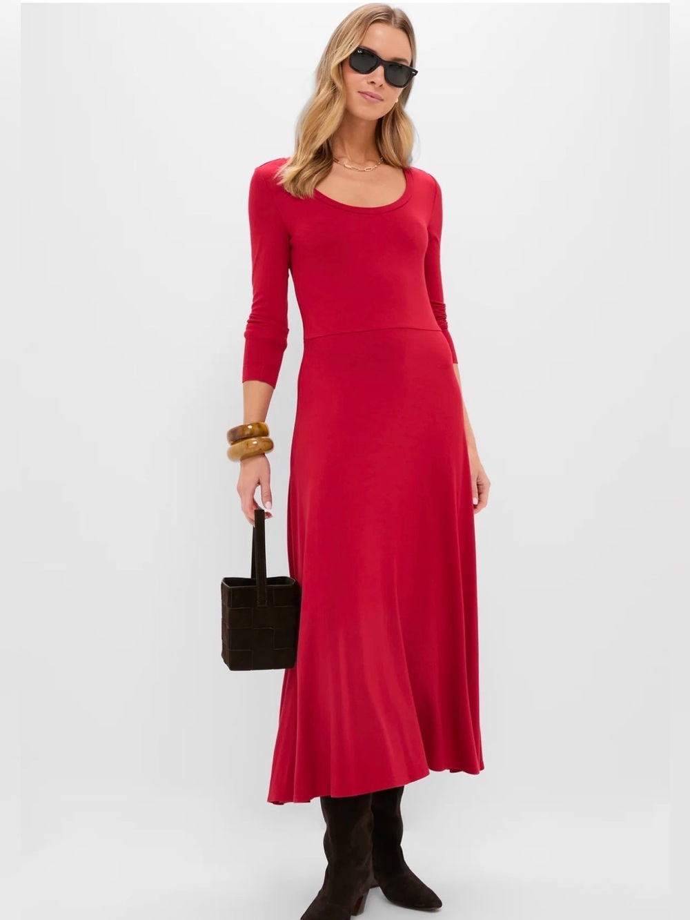 Tuckernuck Red Long Sleeve Sara Scoop Neck Maxi Dress Size M